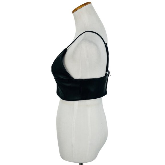 NWOT Shoedazzle Black Soft Vegan Leather Edgy V-Neck Sexy Club Rave EDM Crop Top - Picture 4 of 16